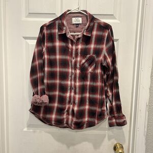FLAG & ANTHEM Shirt Womens Large Cotton Plaid Button Front Long Sleeve Red‎